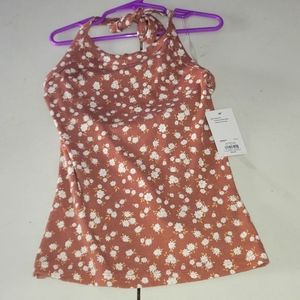 Womens sz XS floral high neck halter top NWTS